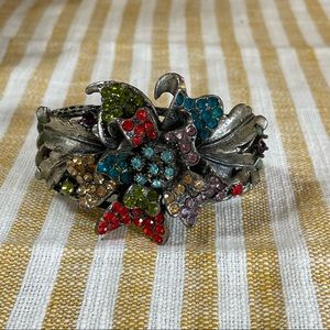 Crystal Rhinestone Floral Bangle Bracelet